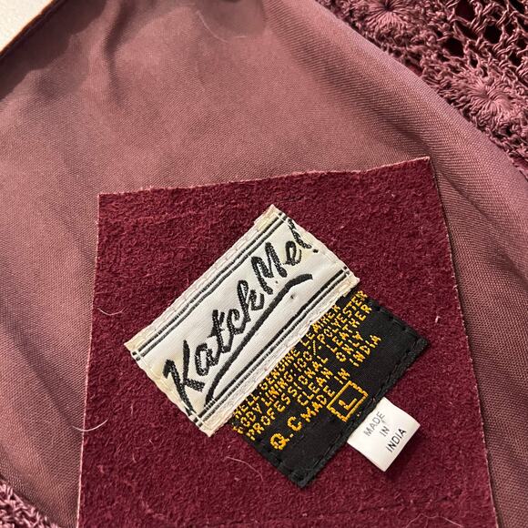 Deadstock 90s Burgundy Purple Suede Genuine Leather Lace Trim Vest Size Large - Picture 7 of 10